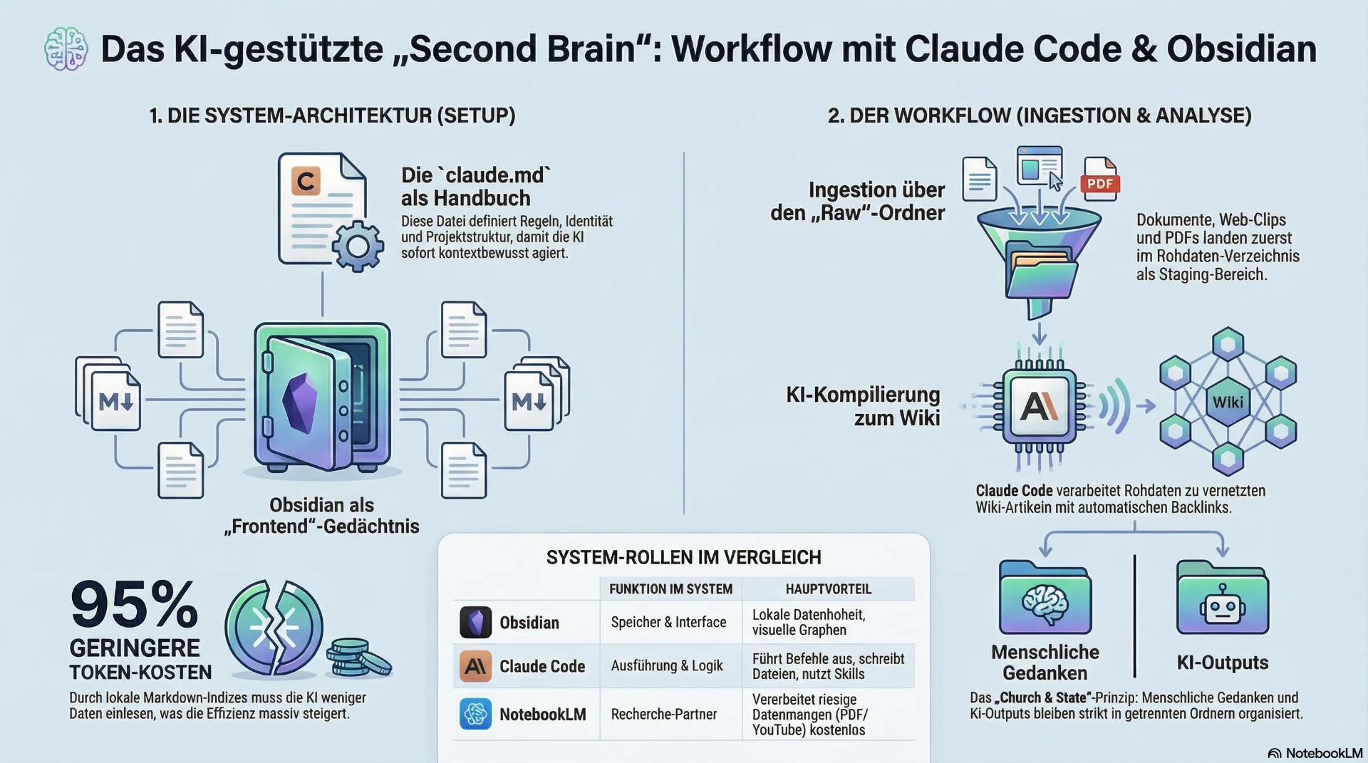 Workflow-Diagramm: Claude Code und Obsidian Second Brain